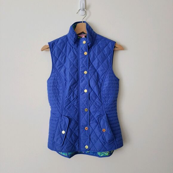 Lilly Pulitzer Womens Blake Quilted Barn Sleeveless Jacket Iris Blue Vest Sz XS - Picture 3 of 8